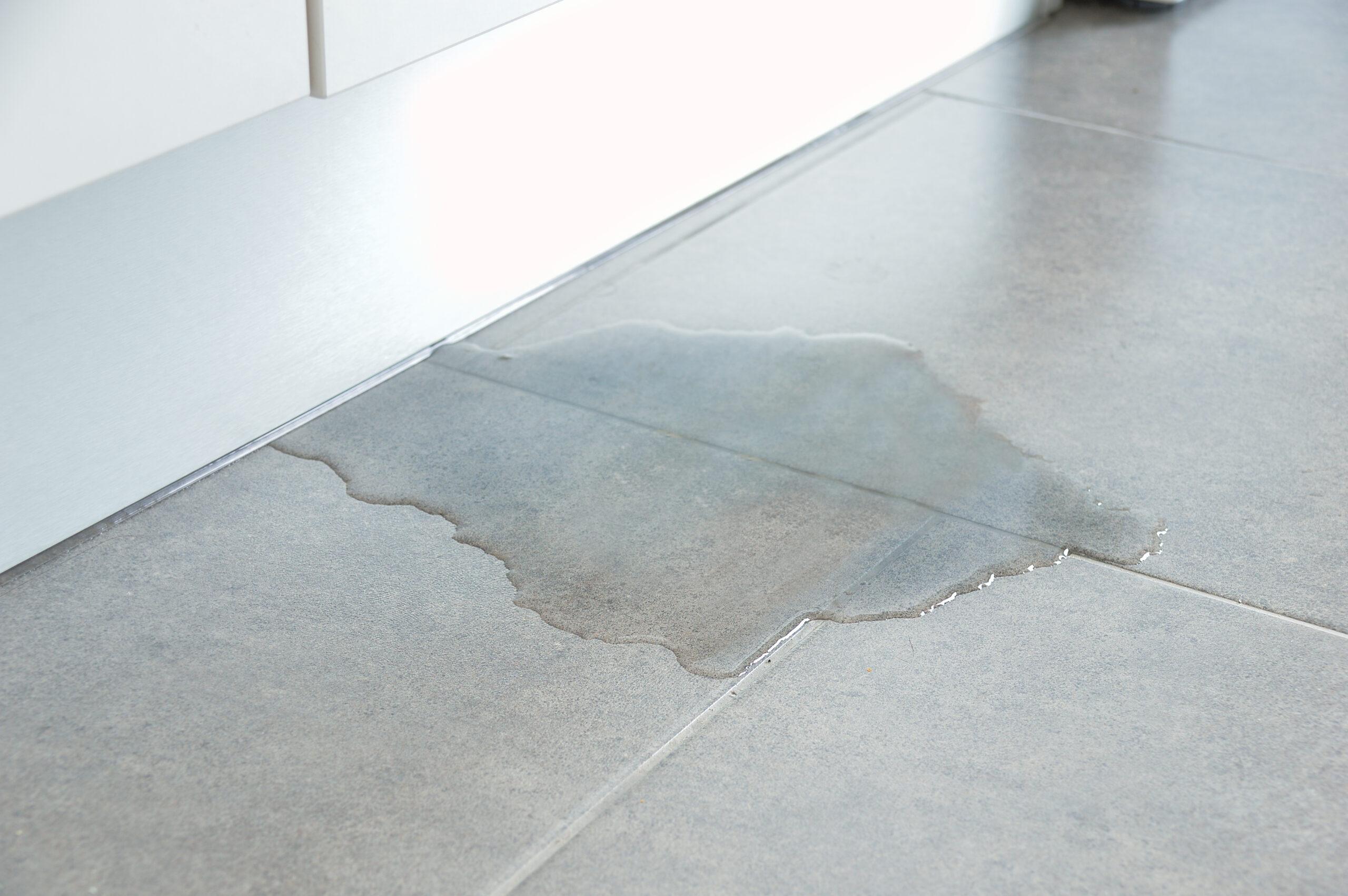 Flooded floor in kitchen from water leak